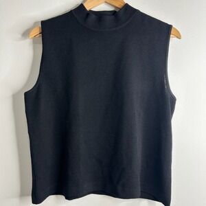 ST JOHN Black Santana Knit Shell Sleeveless Mock Neck Tank Top Womens L Luxury